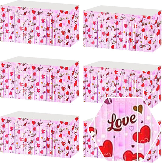 6 Pack 29 x108 Inch Love Pink Wave Foil Fringe Table Skirts Metallic Banner for Tinsel Streamer Garland Backdrop for Parade Floats, Mother's Day, Easter, Wedding, Birthday Party Decoration