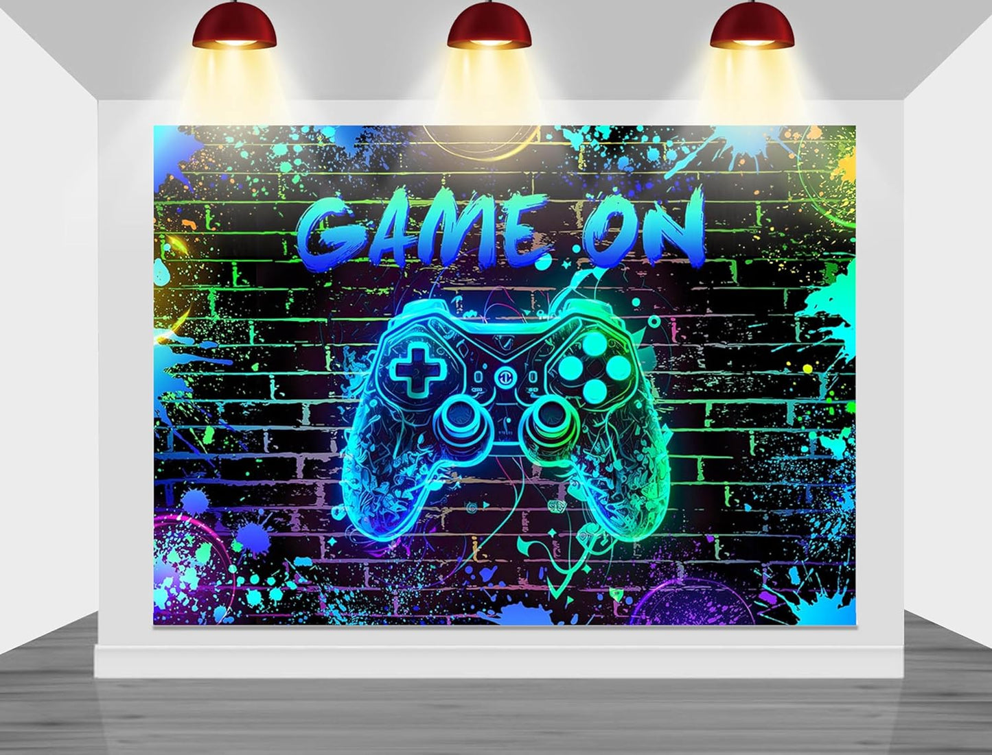 Mocsicka Game On Backdrop Video Game for Boys Level Up Birthday Party Decoration Game Night Arcade Neon Glow Gamer Banner Photography Background (Blue, 8x6ft(96"x72"))