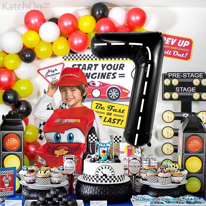 KatchOn Giant Checkered Number 7 Balloon - 40 Inch | 7th Birthday Balloon for 7th Birthday Decorations