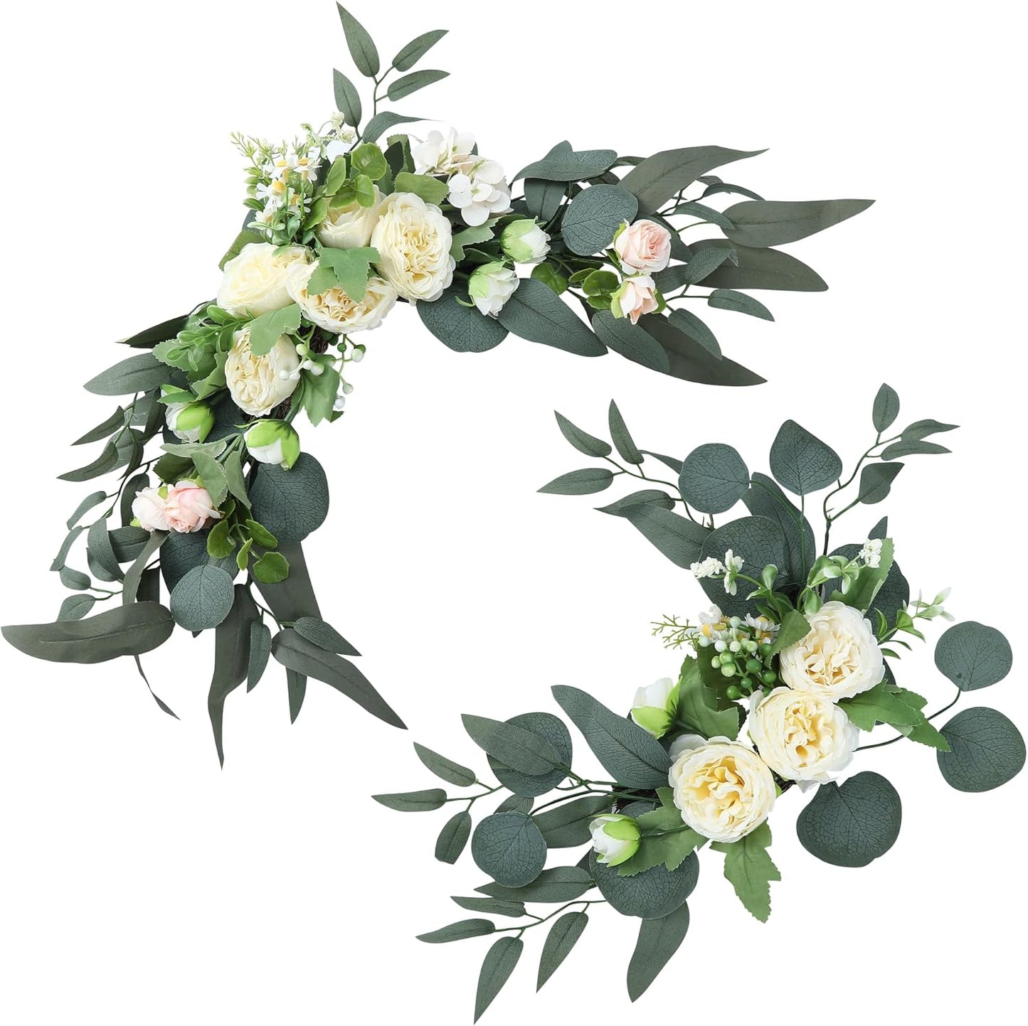 H&W 2pcs Artificial Wedding Arch Flowers for Wedding Sign, Floral Swag Dusty Decor for Reception Ceremony Backdrop Sweetheart Table (Champagne Colored Peony)