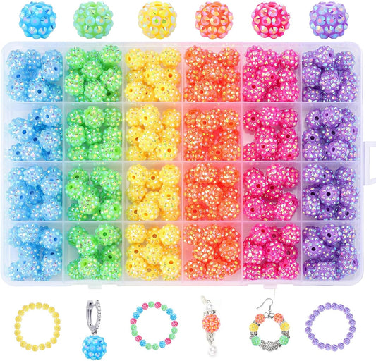 novani 240pcs 10mm Round Rhinestone Beads for Jewelry Making, Resin & Clay Material, Candy Colors, Disco Ball Style, DIY Crafting