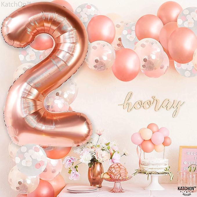 KatchOn, Rose Gold Number 2 Balloon - 40 Inch | Mylar Rose Gold 2 Balloon, 2nd Birthday Decorations for Girl | Rose Gold Number Balloon | 2 Year Old Balloon for Two Wild Birthday Decorations Girl