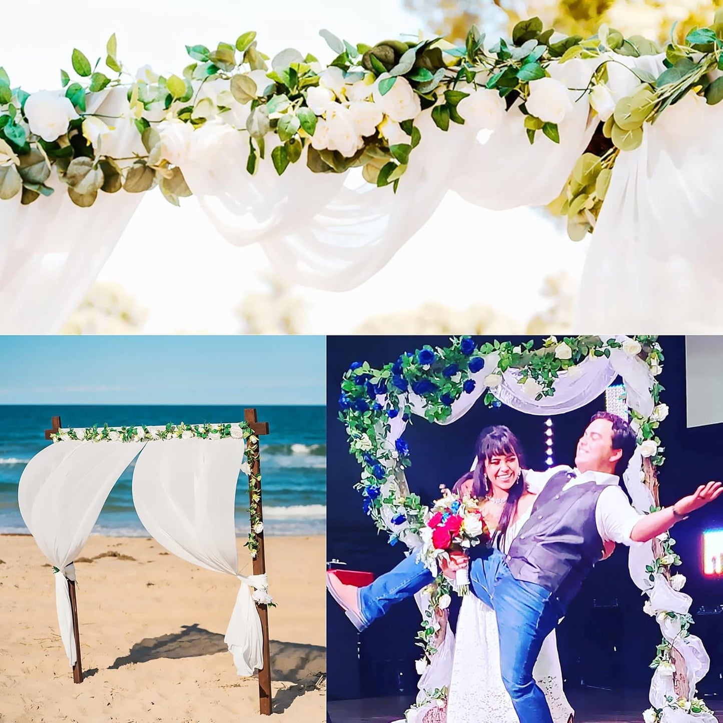 UKELER 2 Pack 14FT Artificial Rose Vines White Flower Garland Artificial Rose Flowers with Green Leaves Floral Plant for Wedding Arch Party Garden Craft Home Decor