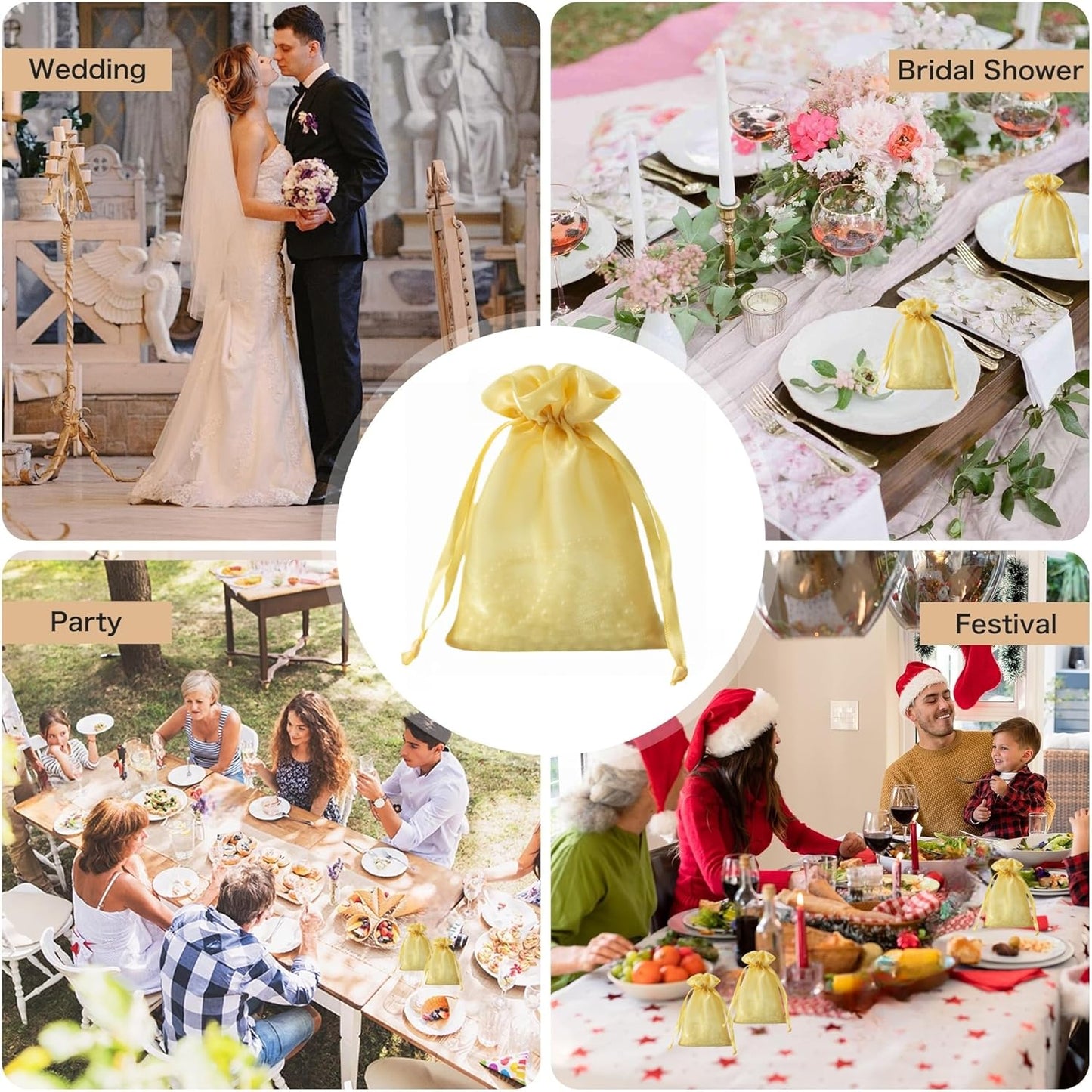 QIANF 20 Pcs Gold Small Organza Bags 3X4 inch for Wedding Favors with Drawstring, Mini Mesh Gift Bags Jewelry Pouch for Candy Bridal Shower Party Favor Baby Shower Christmas