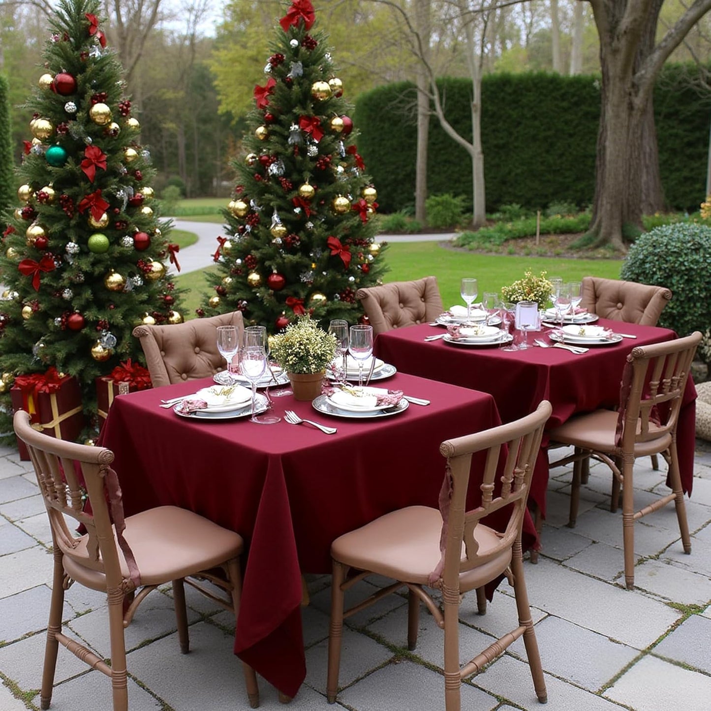 sancua Square Tablecloths 70x70 Inch Burgundy, 2 Pack - Fabric Table Cloth for Square or Round Tables, Washable Polyester Table Cover for Christmas Dinner, Holiday Party, Decorative Display Tables