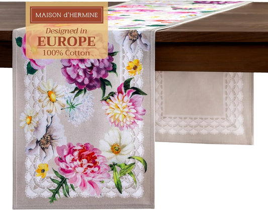 Maison d' Hermine Table Runner 100% Cotton Double Layer Table Runners 108 inches Long Decorative for Home Kitchen Dining Party Baby Shower Wedding Bridal Shower Spring Summer (Pivoine, 14.50" x 108")