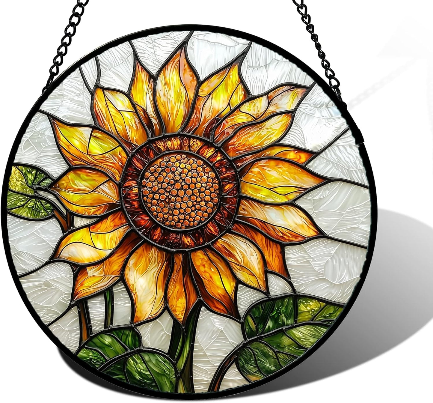 Stained Glass Window Hanging - Sunflower Flower Suncatcher Ready to Hang Window Doors Home Decoration and Christmas, Mother's Day Birthday Gifts for Women, Men, and Mom 6.3x6.3 in