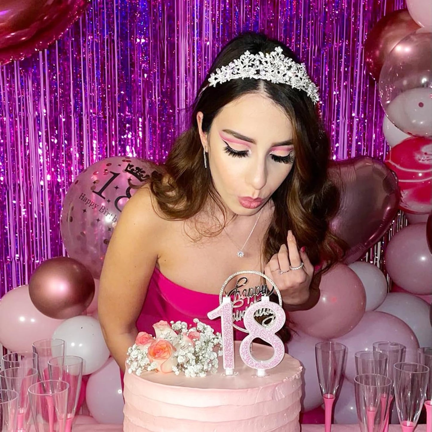 CANREVEL 2 Pack 3.3x8.2 Feet Hot Pink Foil Fringe Backdrop Curtains, Glitter Tinsel Streamers Birthday Party Decorations, Fringe Backdrop for Bachelorette Engagement Wedding Baby Bridal Shower Party