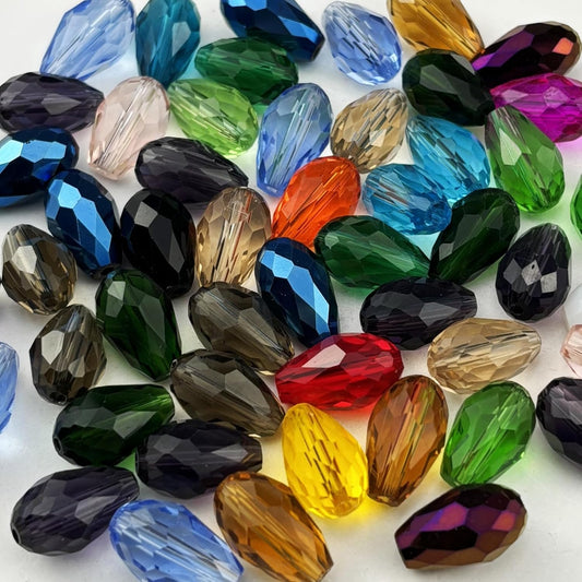 50pcs 10x15mm Teardrop Crystal Glass Beads for Jewelry Making, Faceted Vertical Hole Teardrop Glass Spacer Beads for Wind Chimes Bracelet Earring Necklace DIY Craft(Mix Colors)