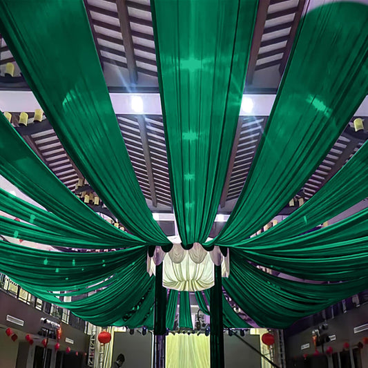6 Panels Emerald Green Wedding Ceiling Drapes 5ftx30ft Ceiling Drapes Chiffon Fabric Arch Draping Sheer Curtains Soft Drapery Draping Wedding Ceiling Decorations for Party Ceremony Stage Swag