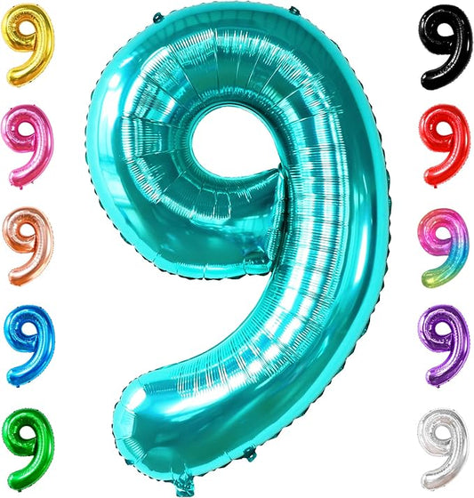 KatchOn, Giant Aqua Blue Number 9 Balloon - 40 Inch | Foil 9 Birthday Balloon for 9th Birthday Decorations | 9th Anniversary Decoration | Ocean Party Decoration