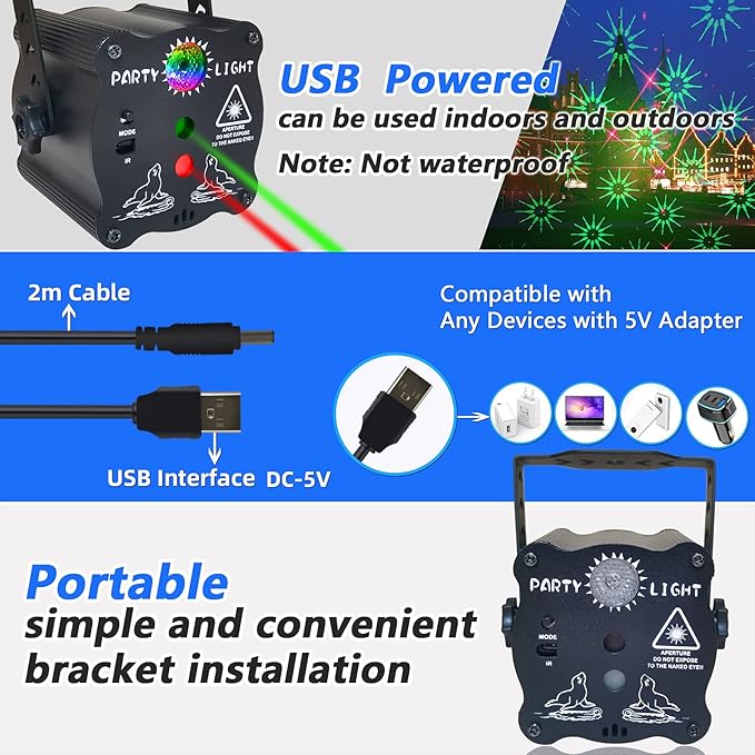 Birthday Gift Party Decorations Lights, Mini Disco Ball DJ Light with Remote Control Stage, Portable Sound Activated Led Projector Strobe Lamp for Indoor/Outdoor Parties Rave Xmas Show Home Bar