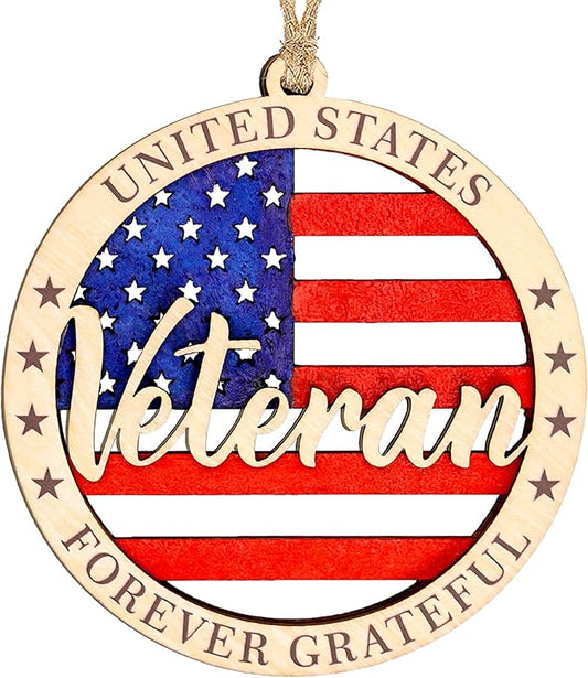 Veteran Ornament - American Flag | Military Pride – Forever Grateful Card – Christmas Ornament 2025 – USA Patriotic Decor - Xmas Tree Funny Decoration - Family Christmas Ornaments 2025