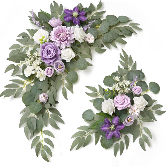 Muhanjia Wedding Sign Faux Flower Swag (Pack of 2) for Ceremony Party Reception Entrance Floral Decor Wall Easel Stand for Wedding Poster Welcome Sign (Purple)