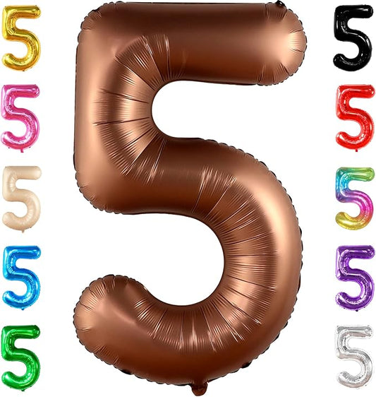 KatchOn, Coffee Brown Number 5 Balloon - Huge, 40 Inch | Number 5 Brown Ballon for 5th Birthday Decorations | Safari 5 Balloon | 5 Coffee Balloons for 5th Birthday Decorations Girl
