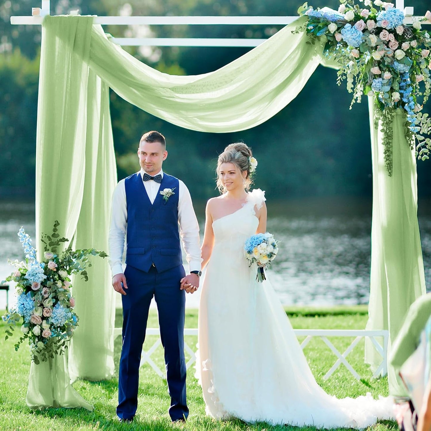 VOK Wedding Arch Draping Fabric Chiffon Fabric, 29in x 18Ft 2 Panels Sheer Chiffon Outdoor Curtain for Wedding Ceremony Birthday Party Decoration (Sage Green,2 Panel)