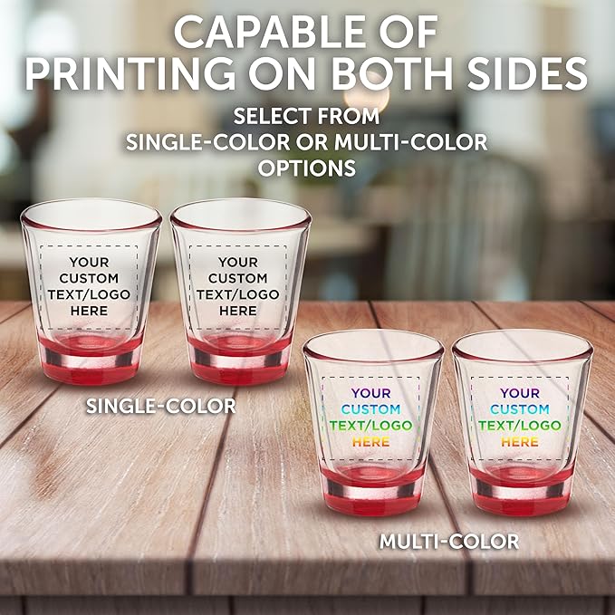 DISCOUNT PROMOS Custom Shot Glasses 1.75 oz. Set of 10/50/100, Personalized Bulk Pack - Great for Wedding Favors, Bachelorette Decorations, Party Favors - Red Bottom Color