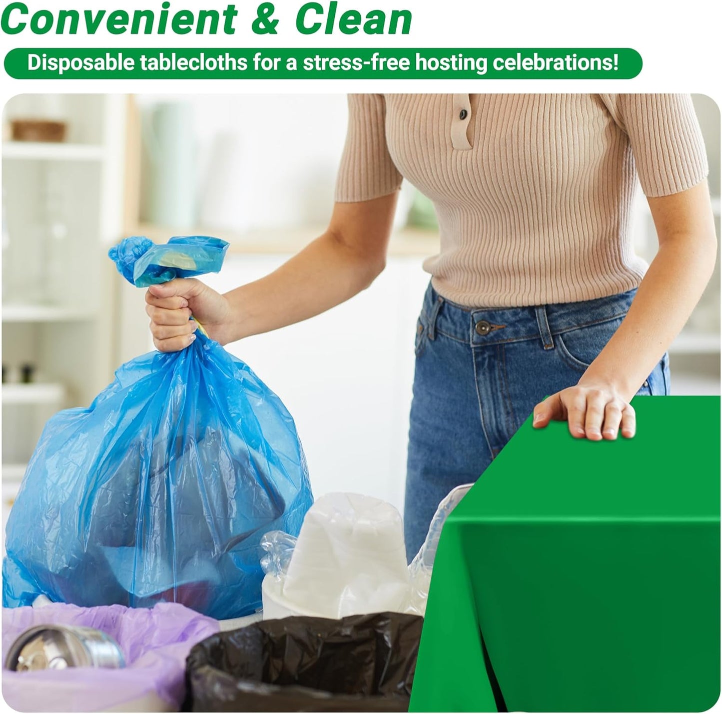 QZYL 12 PCS Disposable Plastic Table Cover, 54 X 108 in Large Table Cloth Rectangle, Green Plastic Tablecloth, Decorative Smooth Tablecloth for Parties Weddings Picnics Outdoor Events