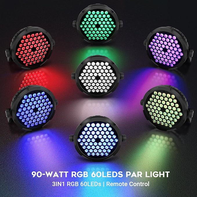 Battery Powered Stage Par Lights - 2Pack 90W 60LED RGB Color Mixing - Rechargeable Par 5 Hours Working Time - Remote & DMX Control - Uplights for DJ Event Wedding Party Church Music Band Performance