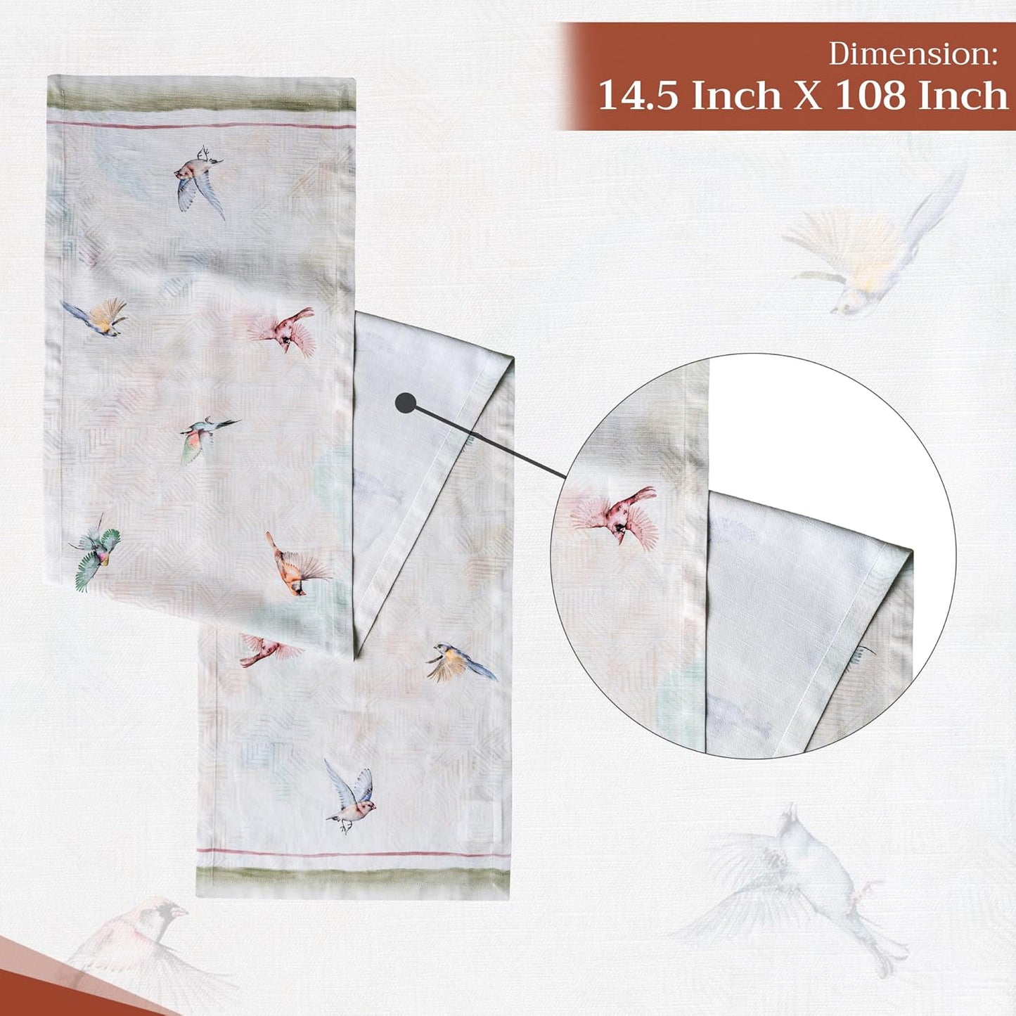 Maison d' Hermine Table Runner 100% Cotton Single Layer Table Runners 108 inches Long Decorative for Home Kitchen Dining Party Wedding Bridal Shower Spring Summer (Flying Birds, 14.50" x 108")