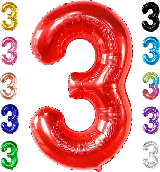 KatchOn, Giant Red Number 3 Balloon - 40 Inch | Red Foil Number 3 Balloon For 3rd Happy Birthday Decorations | Number Three Balloon For Anniversary Decorations | Birthday Party Decoration