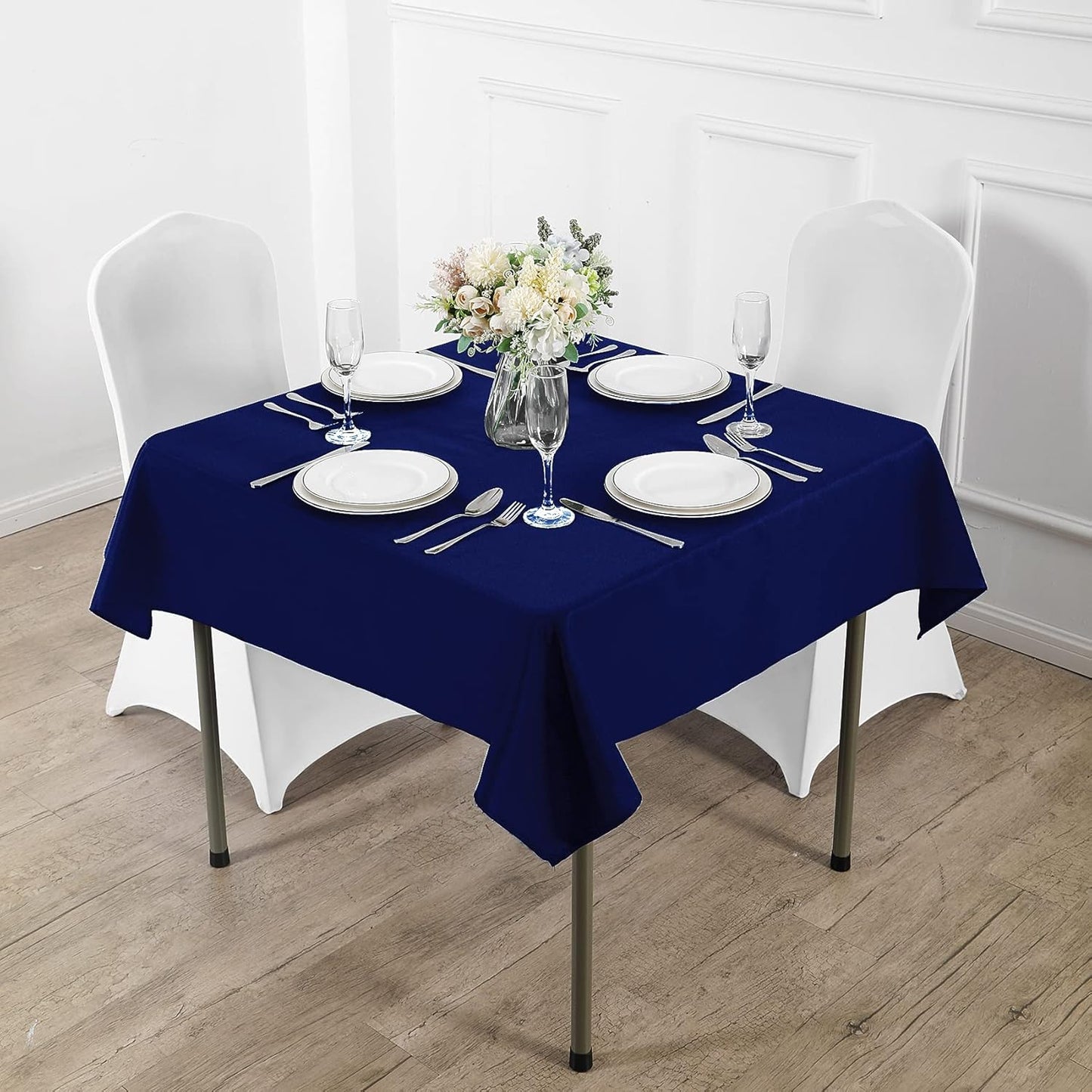 Fokitut 2 Pack Waterproof Square Tablecloth, 52x52 Inch, Stain Resistant and Wrinkle Polyester Table Cloth, Fabric Table Cover for Kitchen Dining, Wedding, Party, Holiday Dinner-Royal Blue