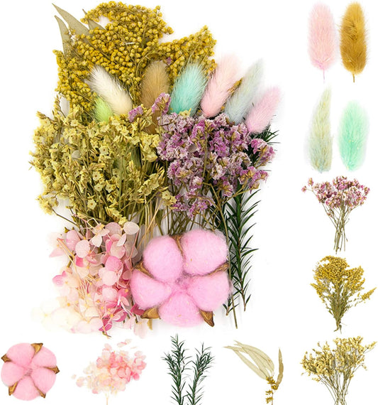 Vignee Real Dried Pressed Leaf Flowers-Multiple Colorful Pressed Flowers Daisies for Craft Resin Jewelry Making Art Craft DIY and Soap Candle Scrapbooking DIY Resin（Pink）