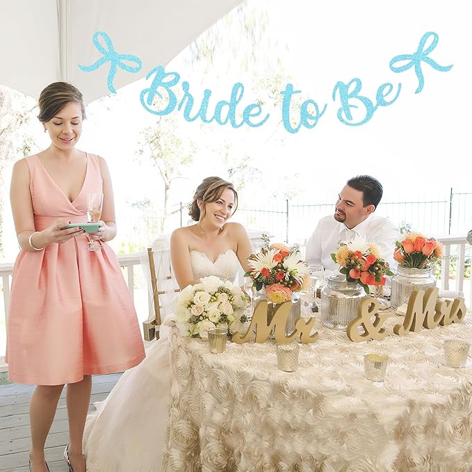 Bride to Be Banner, Light Blue Bride to Be with Bow Glitter Bachelorette Bridal Party Banner BRIDE TO BE Sign for Blue Bachelorette Bridal Shower Wedding Engagement Hen Party Decorations