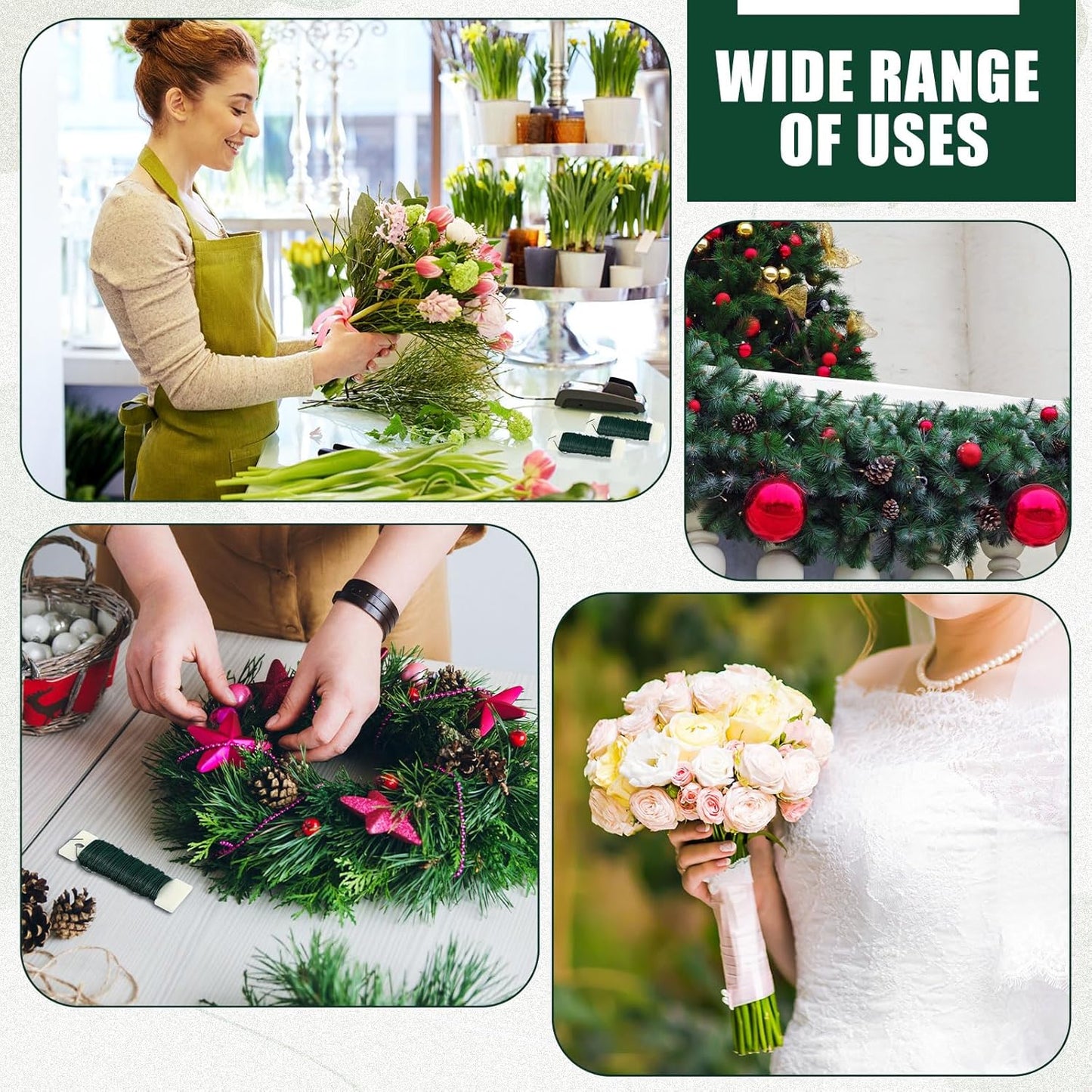 Ferraycle 16 Pack Green Floral Wire 38 Yards 22 Gauge Flexible Paddle Florist Christmas Green Wire for Crafts Christmas Wreaths Tree Garland and Floral Flower Arrangements