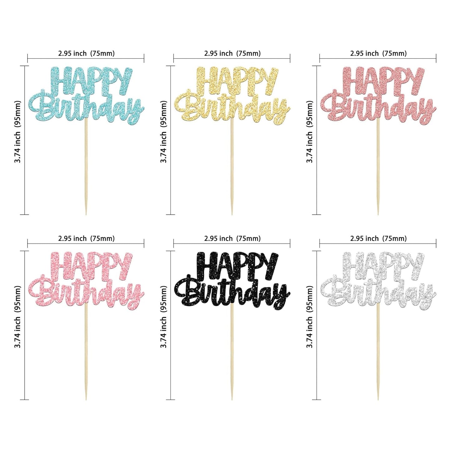 Gyufise 24Pcs Happy Birthday Cupcake Toppers Glitter Birthday Cupcake Food Picks for Celebrating Happy Birthday Party Cake Decorations Supplies Six Colors