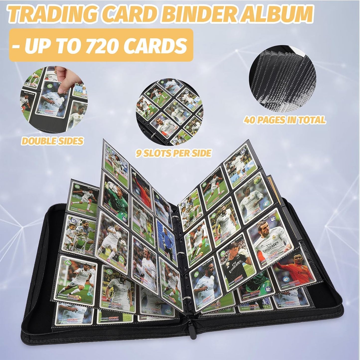 Trading Card Binder, 720 Pockets Card Binder, 9-Poccket Sided Pocket Sports Card Binder, Premium Card Binders Compatible with MTG, TCG, Baseball Cards(Dark Green)