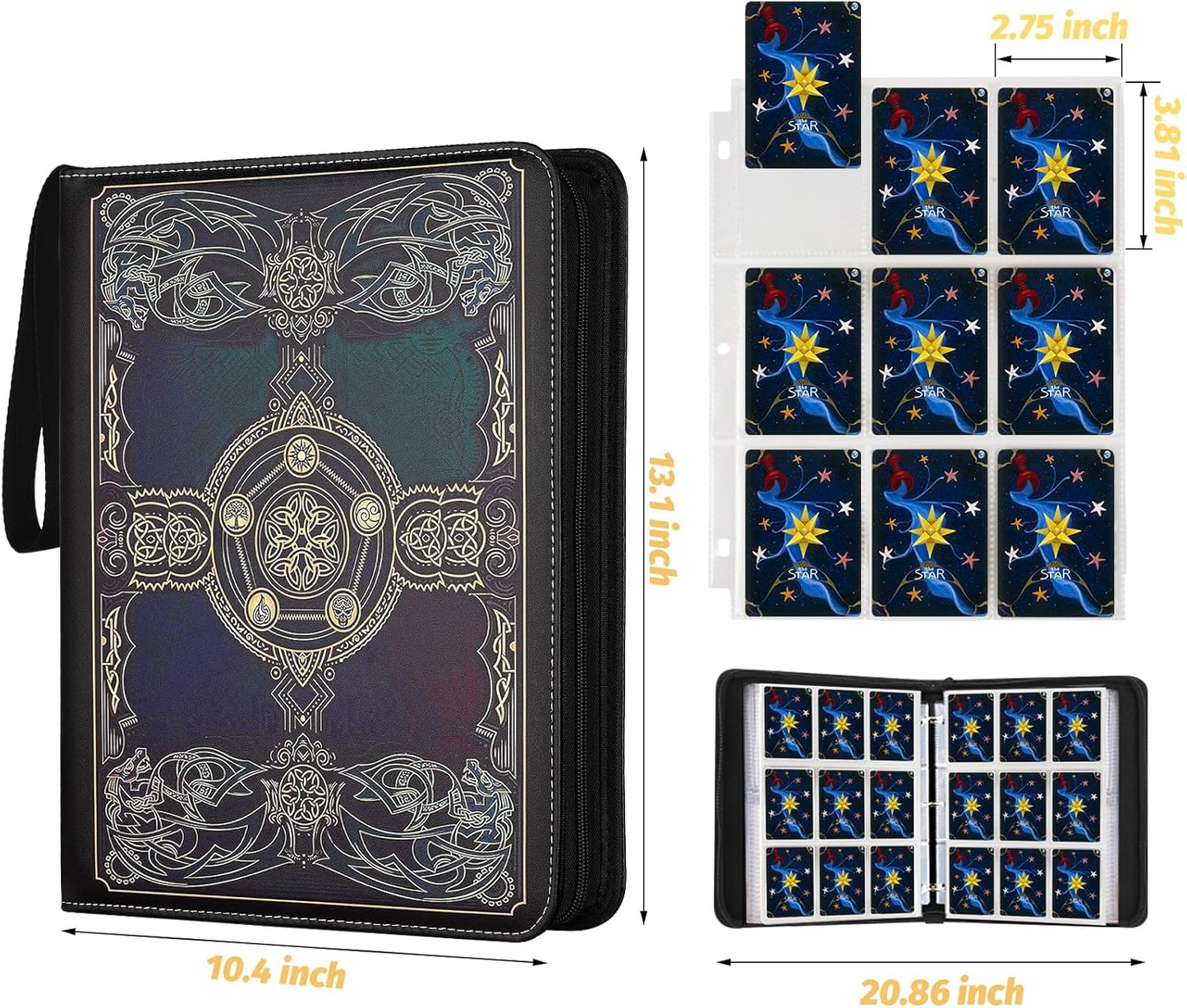 Card Binder for MTG Cards, Premium 9 Pocket Card Binder for Trading Cards, 720 Double Sided Pocket Collector Card Album for Standard Cards,Card Collection Folder for YGO/PTCG/Game Cards (Black Purple)