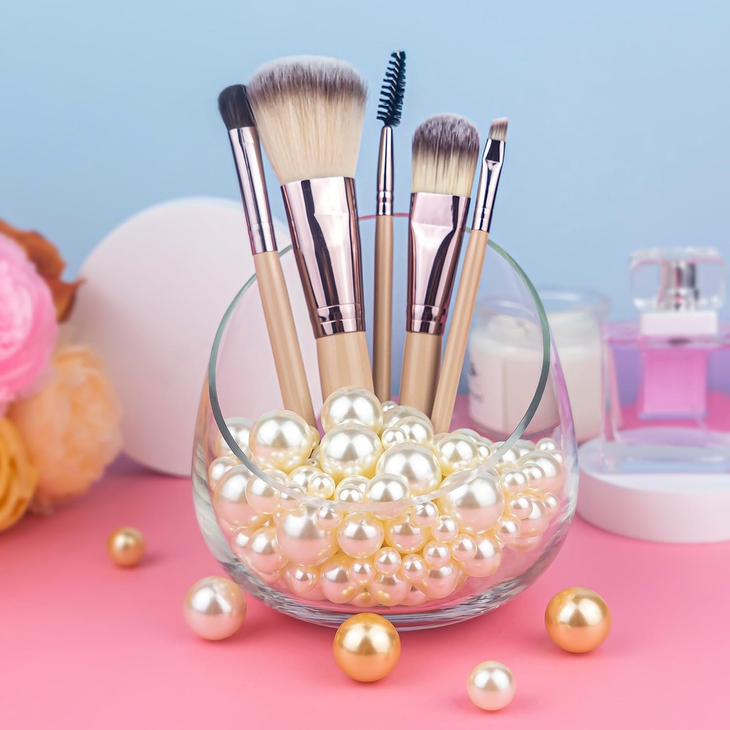 150Pcs Cream Polished No Hole Faux Pearl Beads for Vase Filling Decorations, Plastic Pearls Vase Fillers, Table Scatters, Wedding Centerpiece, Home Decor, 8/14/20 mm