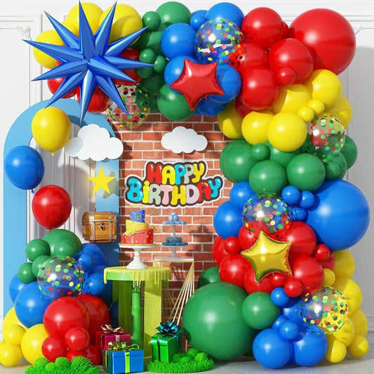 Red Yellow Green Blue Balloon Arch Kit 123Pcs Rainbow Balloons Garland with Star Foil Balloon Cartoon Colorful Birthday Party Balloons for Boys Men Game Baby Shower Carnival Circus School Decorations