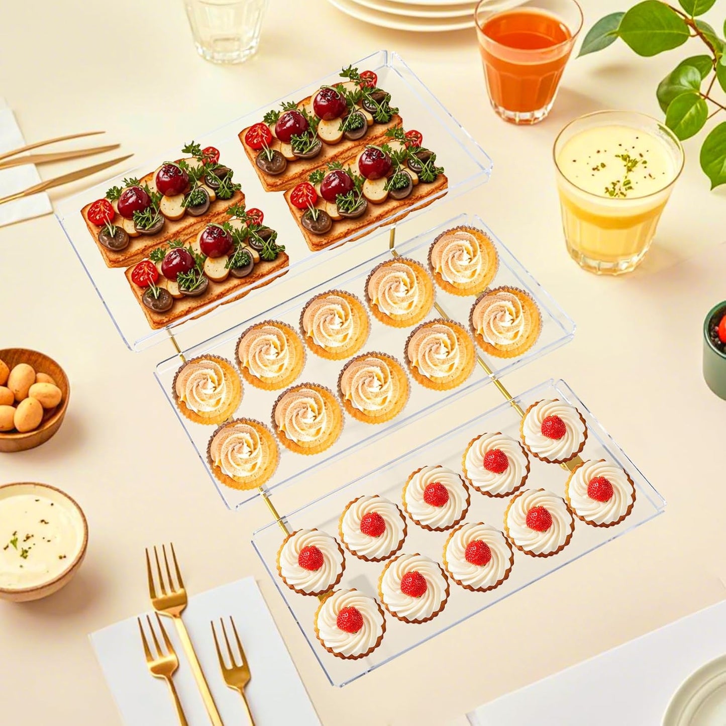 3 Tier Serving Tray Set for Entertaining, Acrylic Wedding Dessert Table Display Set, Cupcake Stand Buffet Risers for Birthday Party Baby Shower (Large)
