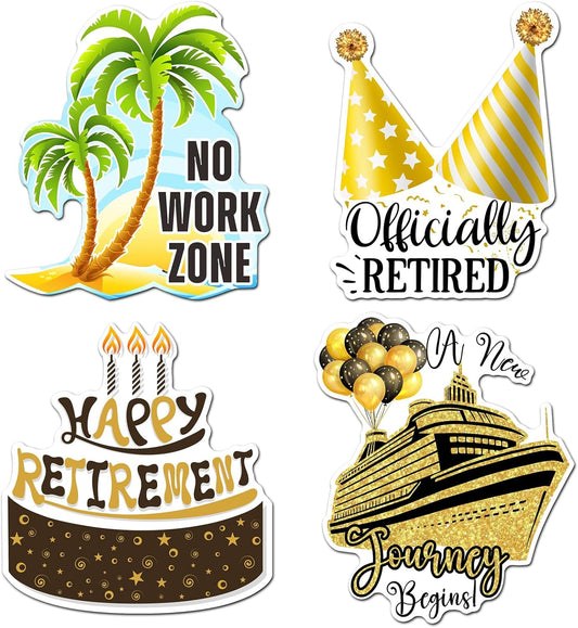 Hoteam 4 Pcs Retirement Cruise Door Decorations Magnetic Large Happy Retirement Cruise Ship Door Magnets Funny Waterproof Nautical Magnets for Carnival Cabin Stateroom Fridge Car