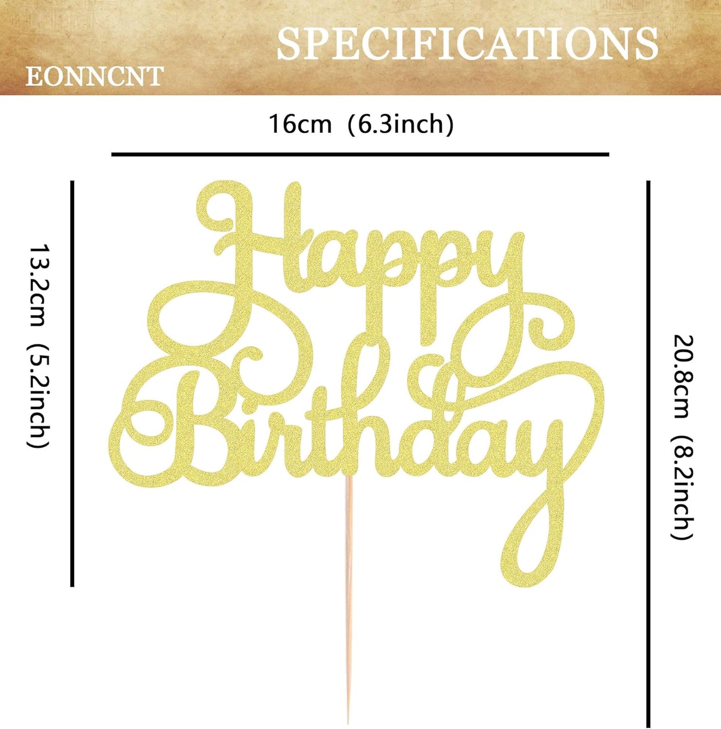 Happy Birthday Cake Topper - Gold Glitter Birthday Party Cake Decoration Supplies - Happy Birthday Cake Decor, for Anniversary/Birthday Party Supplies Photo Booth Props