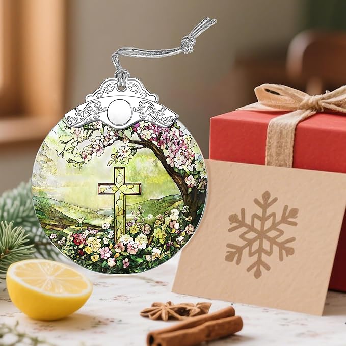 Religious Ornament, Stained Glass Christmas Decorations, Christmas Ornaments for Tree, Holiday Ornament, Cross Gifts, Holiday Party Gifts, Gift Ideas & Xmas Gift