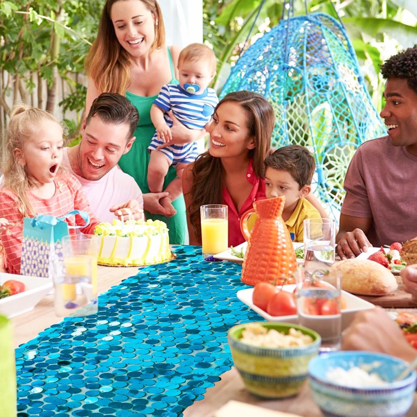 VHH Sequin Table Runner 12 x 108 inches Turquoise Table Runner, Glitter Runner for Party Wedding Birthday, Party Spring Easter Rustic, Birthday Supplies Decorations (1 Pack).