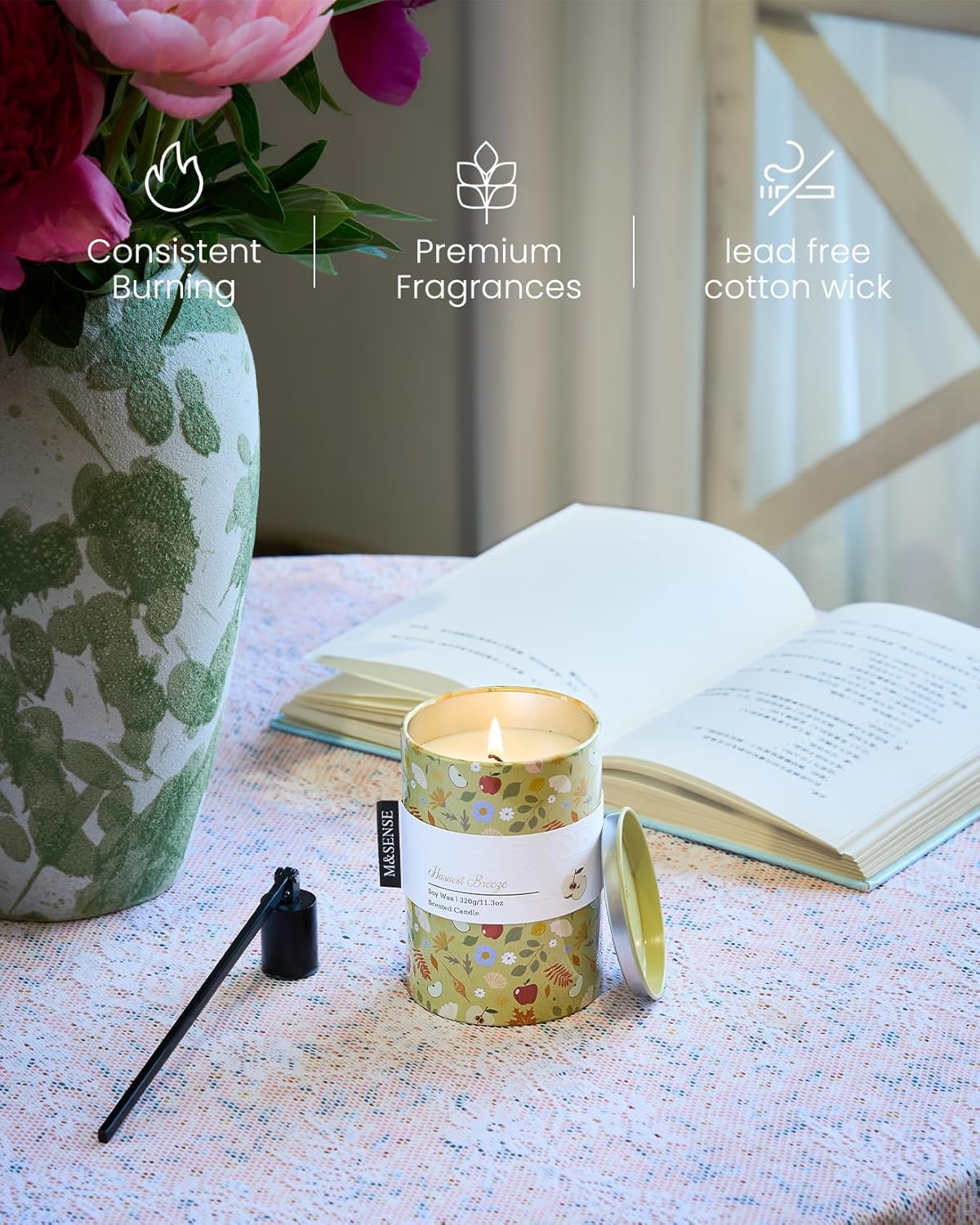 M&SENSE Harvest Breeze Scented Candle, Medium Jar Candle 11.3oz Natural Soy Wax for Home Scented, Floral Candles Gift for Spring Holiday, Up to 70 Hours Burning Long-Lasting Fragrance