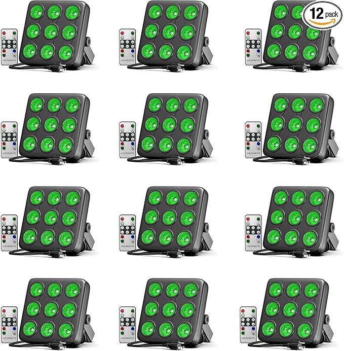 90W Square LED Stage Lights, Corded RGBW 4 in 1 Par Lights, LED Par Can by DMX & Sound Activated Control, Uplighting for DJ Show Party KTV Wedding, 12 Pack