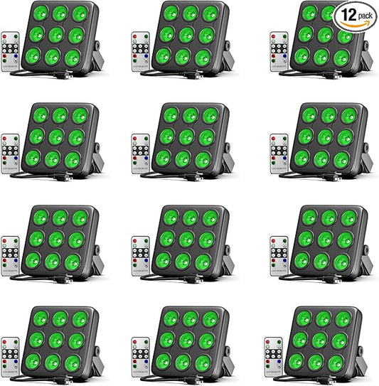 90W Square LED Stage Lights, Corded RGBW 4 in 1 Par Lights, LED Par Can by DMX & Sound Activated Control, Uplighting for DJ Show Party KTV Wedding, 12 Pack