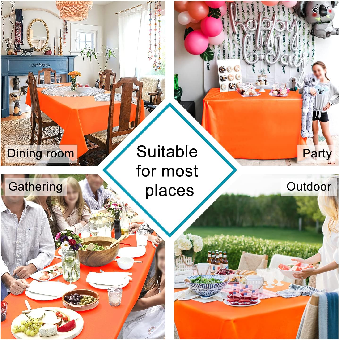 Hiasan Pumpkin Orange Rectangle Tablecloth - Waterproof Washable Polyester Fabric Table Cloth for Buffect Dining Birthday Party Wedding, 60 x 140 Inch