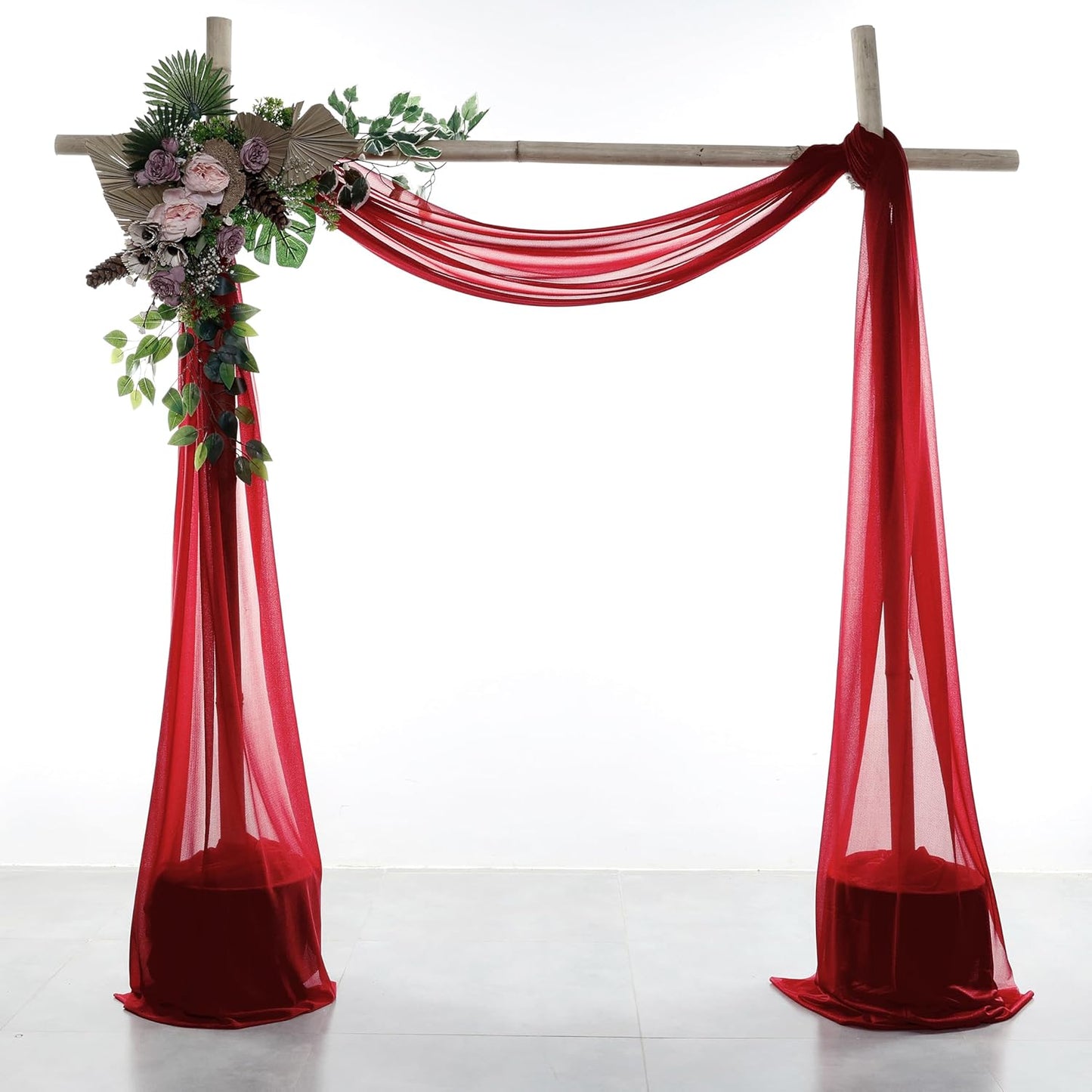 VDS Pack of 2 Panel (30 Inch X 40 Feet) Wedding Arch Draping Fabric Sheer Chiffon Fabric Drapery for Wedding Ceremony Reception Swag Backdrop Canopy Chuppah ARBO Altars Decoration (Apple Red)