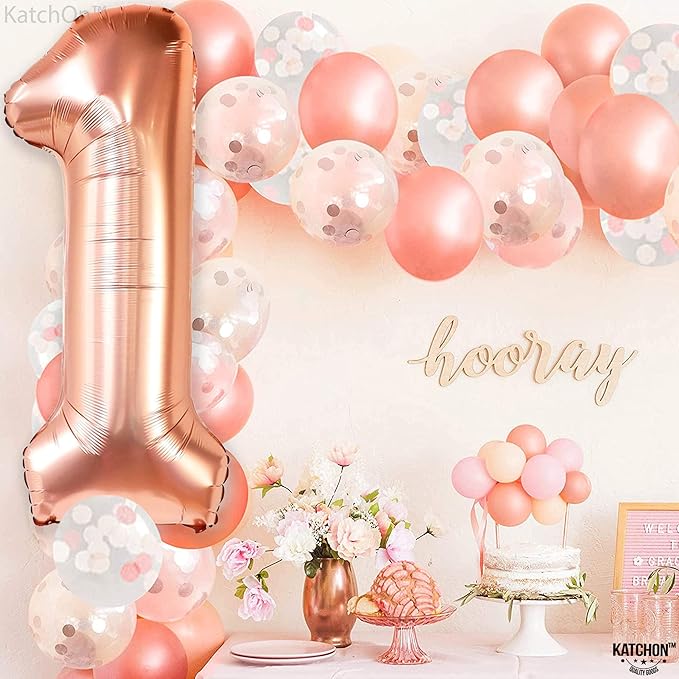 KatchOn, Rose Gold 1 Balloons for 1st Birthday - 40 Inch | Peach Number 1 Balloon, One Sweet peach Birthday Decorations | Peach One Balloon | 1 balloon Number, Rose Gold 1st Anniversary Decorations