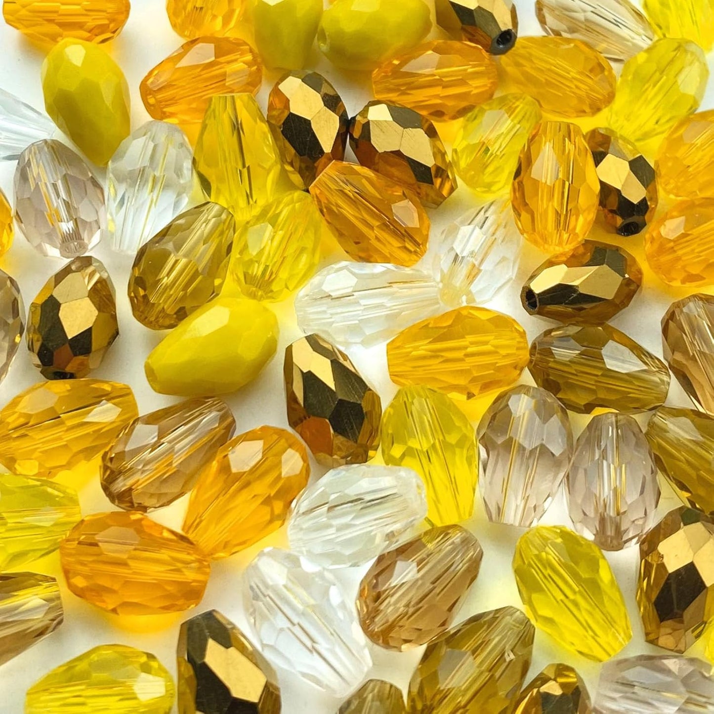 200pcs 4x6mm Teardrop Crystal Glass Beads Vertical Hole Faceted Loose Spacer Beads for DIY Craft Jewelry Making Necklace Bracelet Earring Wind Chimes(Yellow Series)