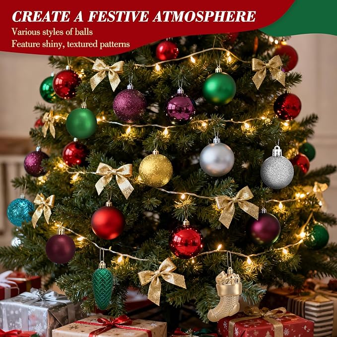 36-ct Christmas Balls Ornaments Set, 1.97-Inch Christmas Tree Balls with Hanging Strings, 6 Classic Finishes Shatterproof Plastic Decor for Xmas Holiday Wedding Party Home Indoor Decorations-Silver