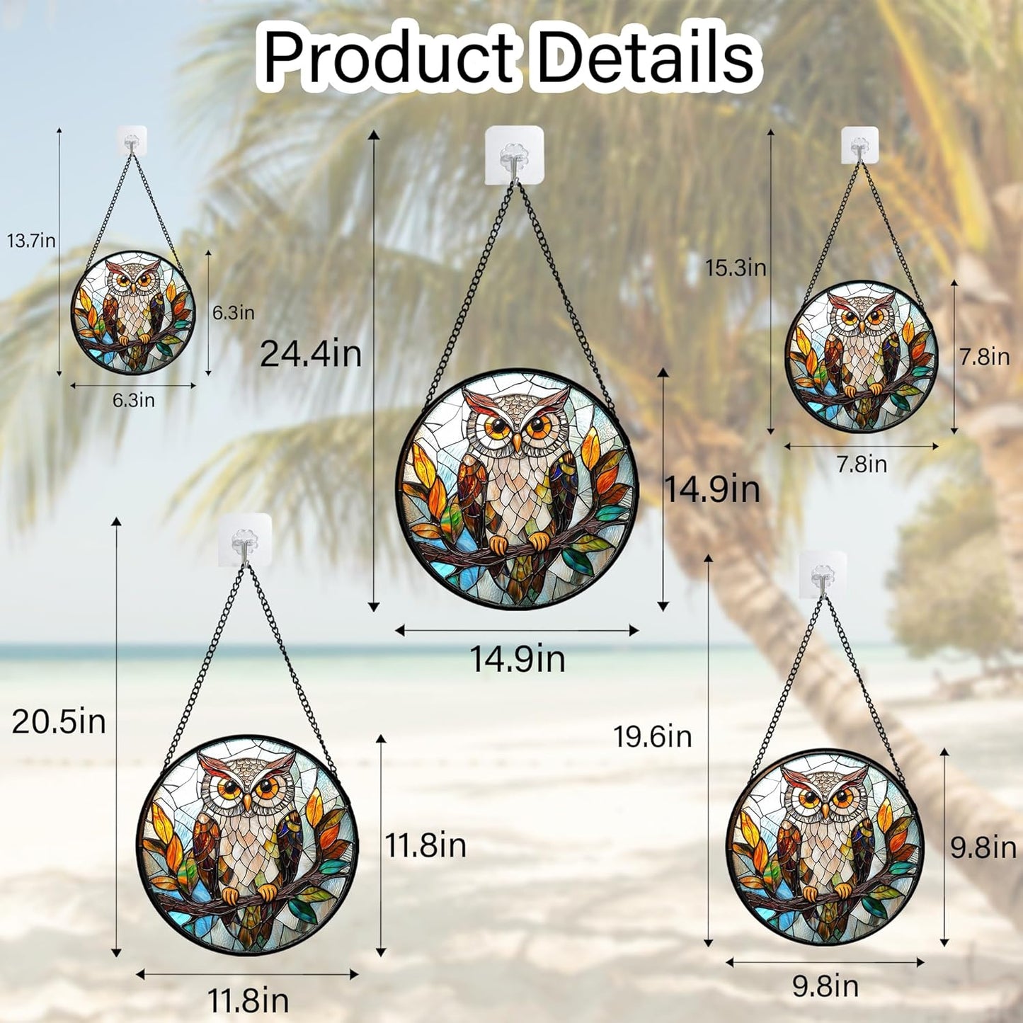 Stained Glass Window Hanging, Owl Colorful Leaves Birds Sun Catchers Diamond Glass Panel Hangings Suncatcher Decor for Birthday for Women, Men, Wife, Aunt, and Mom 14.9x14.9 in