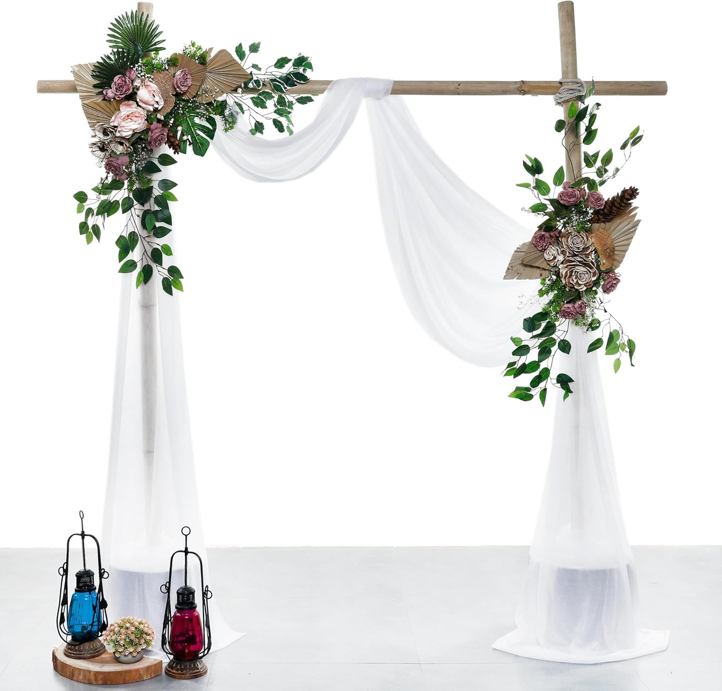 VDS Pack of 3 Panel (30 Inch X 20 Feet) Wedding Arch Draping Fabric Sheer Chiffon Fabric Drapery for Wedding Ceremony Reception Swag Backdrop Canopy Chuppah ARBO Altars Decoration (White)