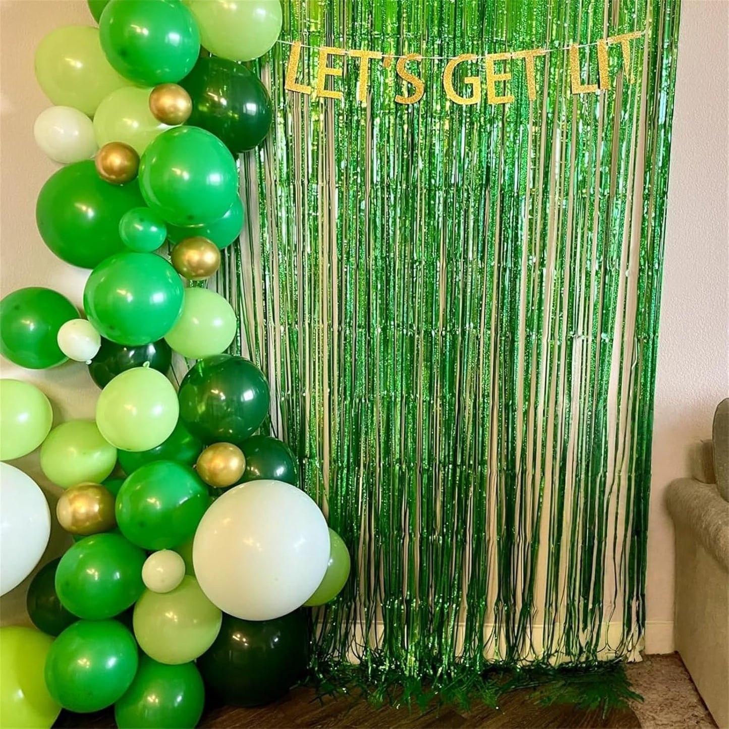 Green Gold Balloons Set, Dark Green Pearl Lime Green Metallic Gold White with Confetti Latex Balloons, Light Green Gold White Balloon for Jungle Dinosaur Birthday Baby Shower Wedding Party Decorations